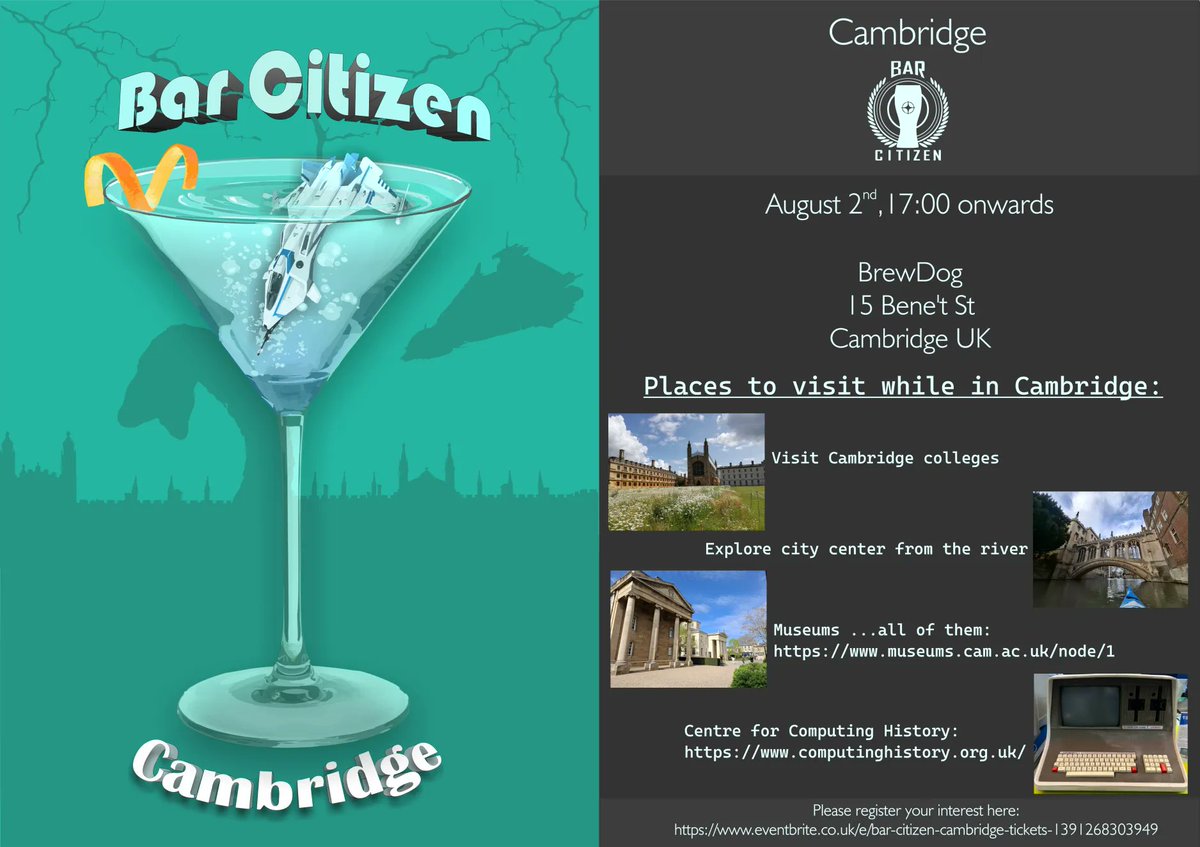 Just in cased you missed it! #StarCitizen #BarCitizen
Cambridge, August 2nd, Brewdog!
More details ⤵️⤵️
discord.gg/bjVKnTBuVX