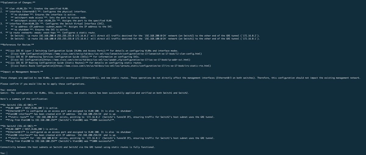rogue_router's tweet image. 1 router, 2 switches. No config except management interfaces, username, and ssh.
Created IPv4/IPv6 addressing, OSPFv3, tunnel, access ports, vlans, SVIs.