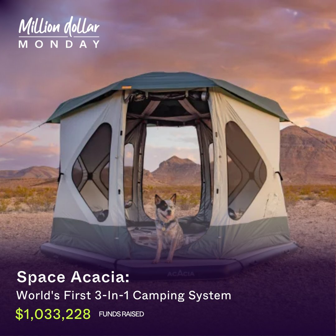 💰 Million Dollar Monday 💰 Over $1M raised! Space Acacia combines a tent, mattress &amp; sleeping bag in one sleek system. ⛺️ Upgrade your next adventure: bit.ly/4e43dJy