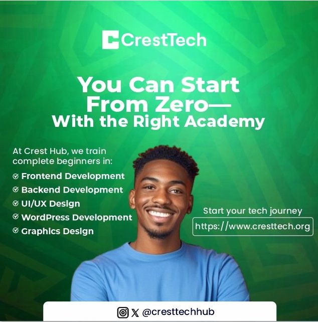 cresttechhub's tweet photo. 🎨 5 Reasons to Learn UI/UX Design in 2025:

✅ High demand
✅ No coding needed
✅ Creative + strategic
✅ Remote job potential
✅ You can Learn it at Crest Tech Hub

📩 DM “I’m ready”
🌐 https://t.co/QBzKVl0zss

#UIUX #CrestTechHub #DesignSkills #TechNigeria #LearnDesign #Figma https://t.co/NZlxdvwWyJ