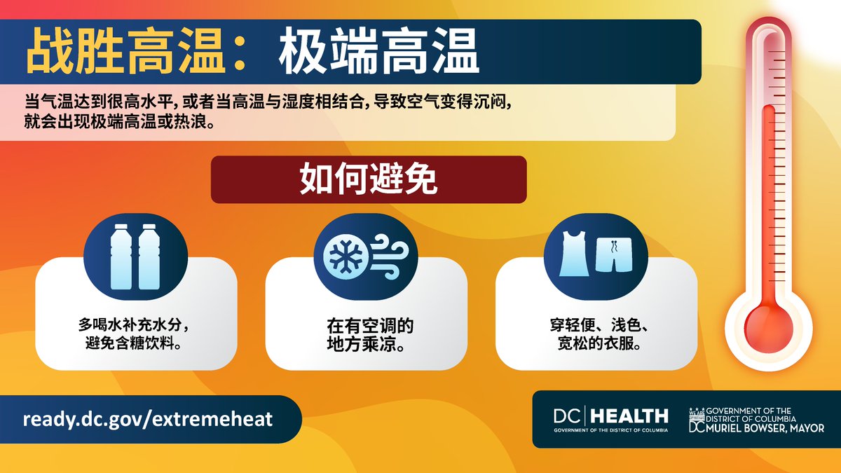 Remember: Stay hydrated, limit sun exposure, and check on seniors, neighbors, and pets. Visit heat.dc.gov for more tips!