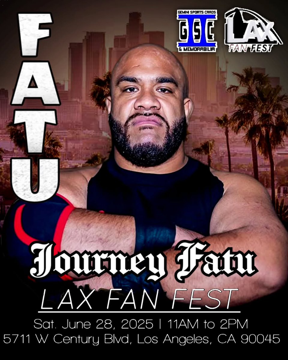 atdpodcast23's tweet photo. ATD fam in the LA area, see The Odyssey of Death @fatu_journey at LAX Fan Fest Saturday,  June 28th!! Details below 👇....Follow Journey here and on IG at journey_fatu !! Graphic Credit: laxfanfest on IG #SamoanDynasty #LAXFanfest #Fatu https://t.co/dwBL6o1PXt