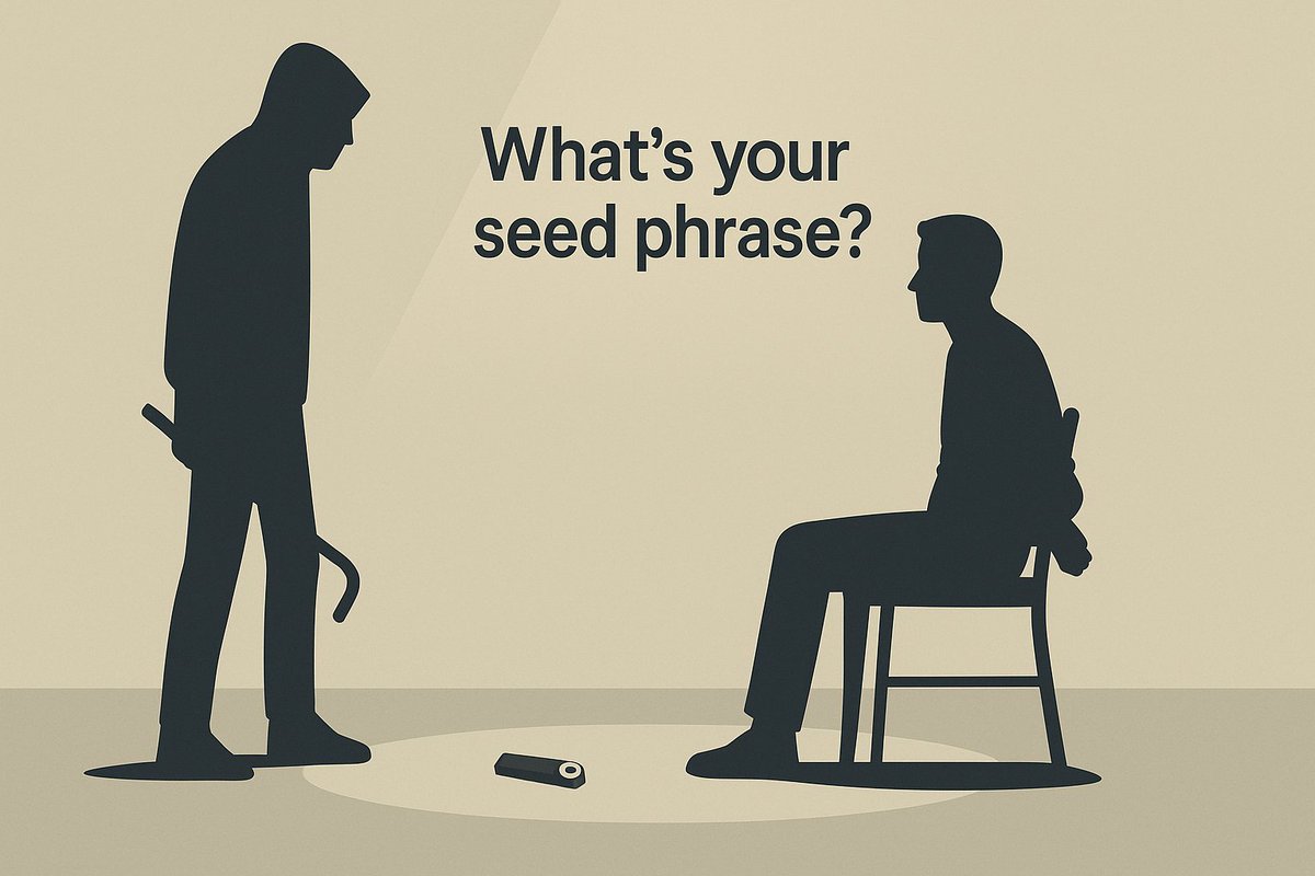 0xCryptoBard's tweet image. Think your Ledger makes you safe...

What happens if someone demands your seed phrase at gunpoint?

Your Ledger won’t protect you from that.

Here’s how to truly secure your funds against any threat👇🧵