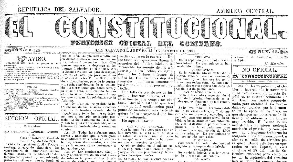 En agosto de 1868 (época de lluvias), el gobierno del Dr. Francisco Dueñas puso en funcionamiento el camino del Guarumal, hoy Los Chorros. Les comparto la publicación oficial y su detalle. <a href="/EfemeridesSV/">C. C. Dinarte profesor</a>