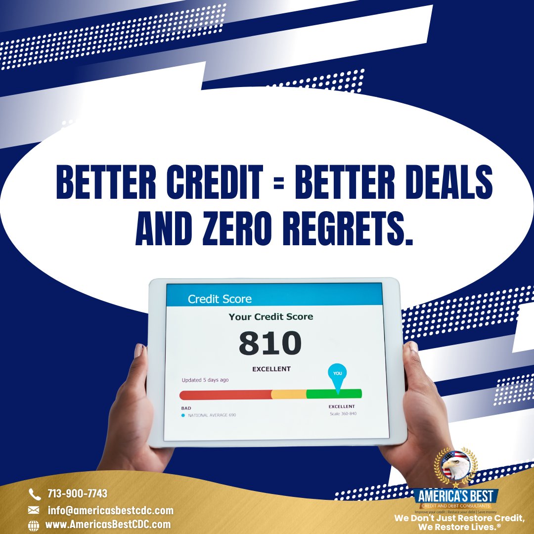AmericasBestCDC's tweet image. Whether it&apos;s lower interest rates, easier approvals, or more financial freedom—your credit score matters.
Let’s work on rebuilding your credit so you can say yes to more and worry less.
No stress, no setbacks, just smarter choices ahead.
#CreditRestoration #LevelUpYourScore