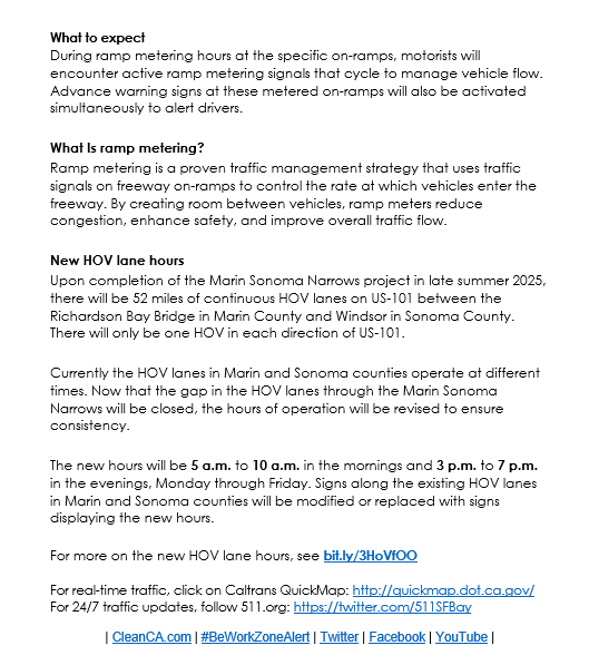Caltrans District 4 (@caltransd4) on Twitter photo #TRAFFICALERT: Caltrans, in partnership with the Transportation Authority of Marin, is scheduled to activate four ramp meters along Northbound US-101 in <a href="/maringov/">Marin County</a> on Tuesday, June 24. #TRAFFICALERT: Caltrans, in partnership with the Transportation Authority of Marin, is scheduled to activate four ramp meters along Northbound US-101 in <a href="/maringov/">Marin County</a> on Tuesday, June 24.