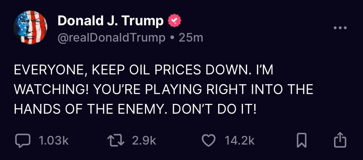 🚨JUST IN: President Trump speaks on Oil Prices