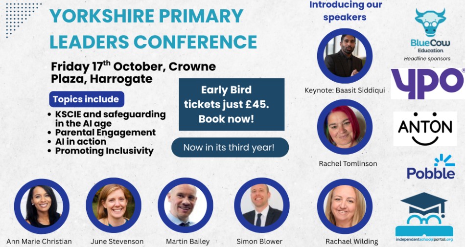 Have you reserved your place at the Primary School Leaders Conference on Friday 17th October in Harrogate? 
 
It’s a great day of CPD and networking, bringing together schools across the north and indeed further afield as the reputation of this event grows!
 
Book your place and