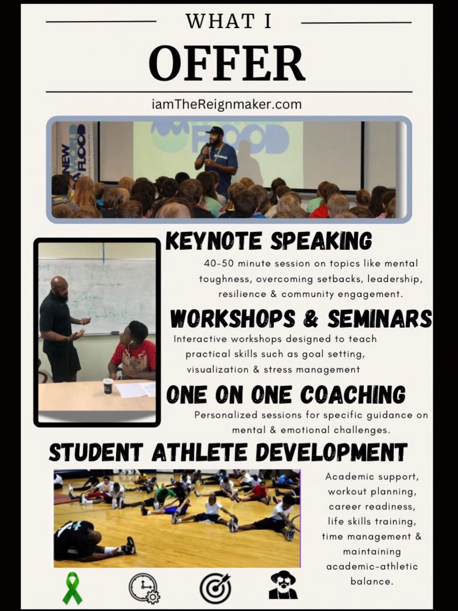 The stage to the classroom, team huddles to one-on-one sessions, I deliver high-impact keynotes, transformative workshops &amp; personalized coaching designed to develop leaders, elevate student-athletes &amp; unlock full potential.
Let’s build your blueprint? iamTheReignmaker.com 💧
