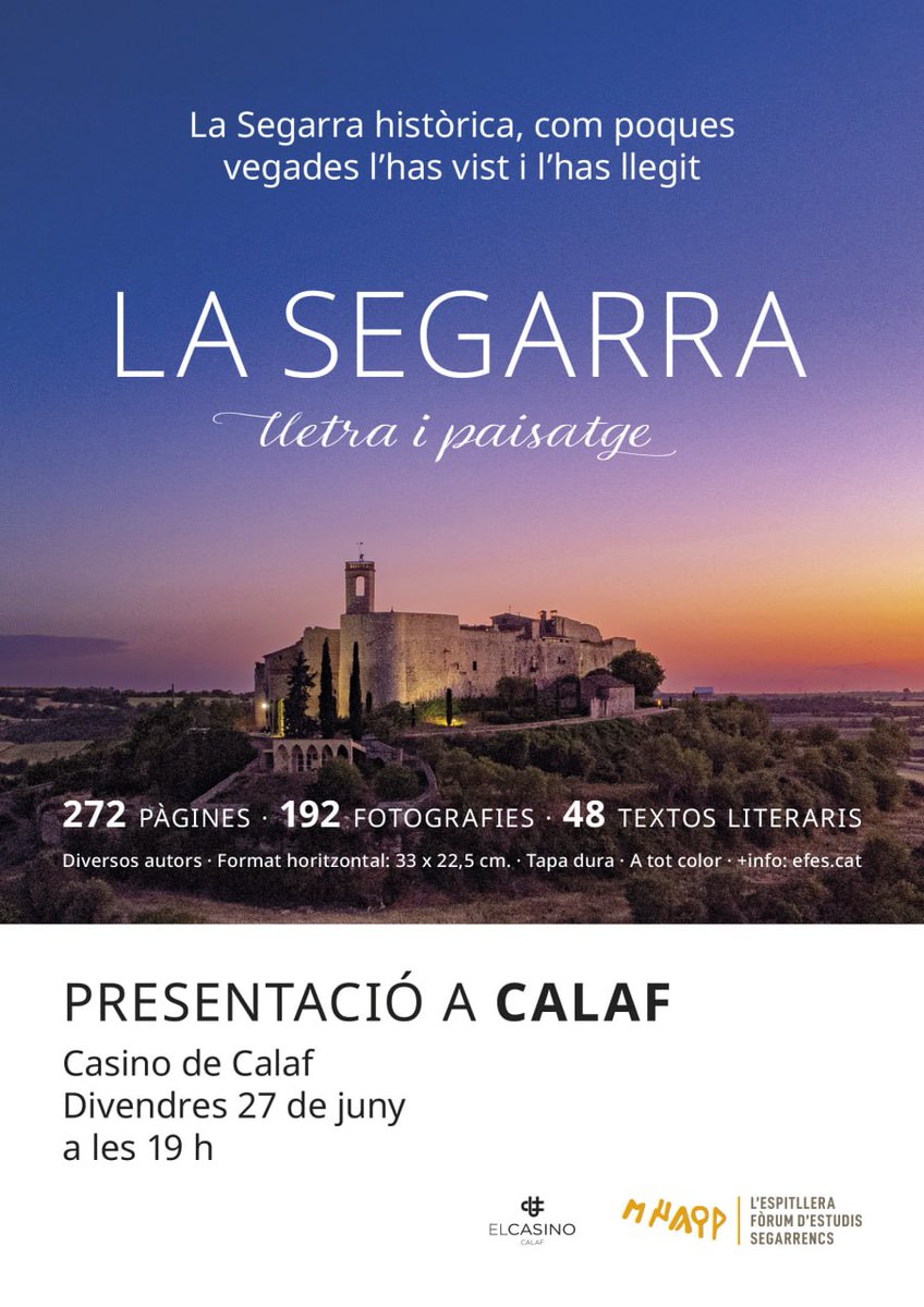 Camins de Sikarra (@csikarra) on Twitter photo Presentació del llibre "LA SEGARRA, Lletra i Paisatge" divendres 27 a les 7 de la tarda a <a href="/CasinodeCalaf/">El Casino de Calaf</a> .
#AltaSegarra Presentació del llibre "LA SEGARRA, Lletra i Paisatge" divendres 27 a les 7 de la tarda a <a href="/CasinodeCalaf/">El Casino de Calaf</a> .
#AltaSegarra
