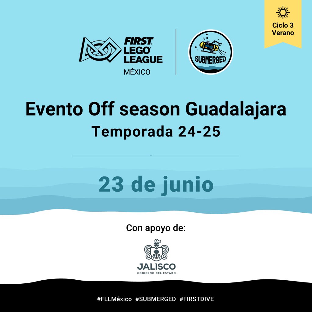 Hoy estamos en Guadalajara, celebrando el segundo evento off season de la Temporada #SUBMERGED. 🌊🤖

Gracias al <a href="/GobiernoJalisco/">Gobierno de Jalisco</a> por su apoyo para hacerlo posible. 🙌

#FLLMéxico #FundaciónRobotiX #FIRSTINDIVE