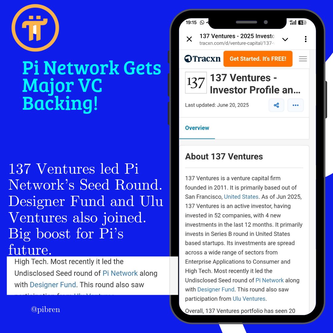 pibrens's tweet photo. 🚨 BREAKING: Major VC Investment in Pi Network! 🔥
💰 137 Ventures leads the Seed Round  joined by Designer Fund &amp; Ulu Ventures!
The future of Pi is turning REAL. 📈

🔗 Source https://t.co/iAEyJBgCfa
#PiNetwork #CryptoNews #Web3 #GCV #blockchin
@CryptoPi0neers @Pi_CoinMagazine https://t.co/sN1u7gH9oK
