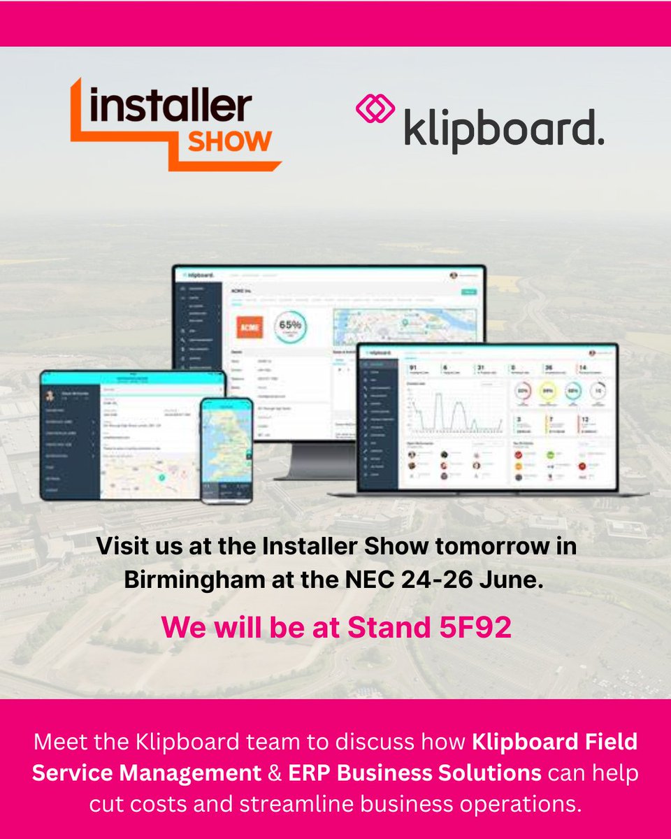 KerridgeCS's tweet image. We&apos;re heading to the Installer Show! 🛠️

📍 NEC Birmingham | 24–26 June
📍 Stand 5F92

Discover how Klipboard can transform your field operations + check out ERPOne &amp;amp; ERPGo - our powerful ERP solutions for total control &amp;amp; on-the-go teams.
👉 See you there! #InstallerShow