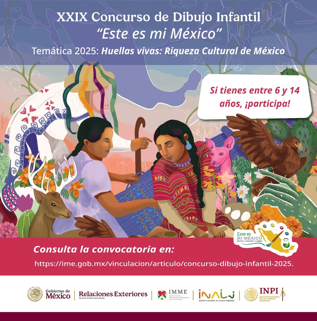 La edición XXIX del Concurso de Dibujo Infantil "Este es mi México" está aquí, y en esta ocasión celebraremos la temática "Huellas Vivas: Riqueza Cultural de México". 🇲🇽
La recepción de dibujos se extiende hasta el lunes 18 de julio de 2025.
Informes en: ime.gob.mx/vinculacion/ar…