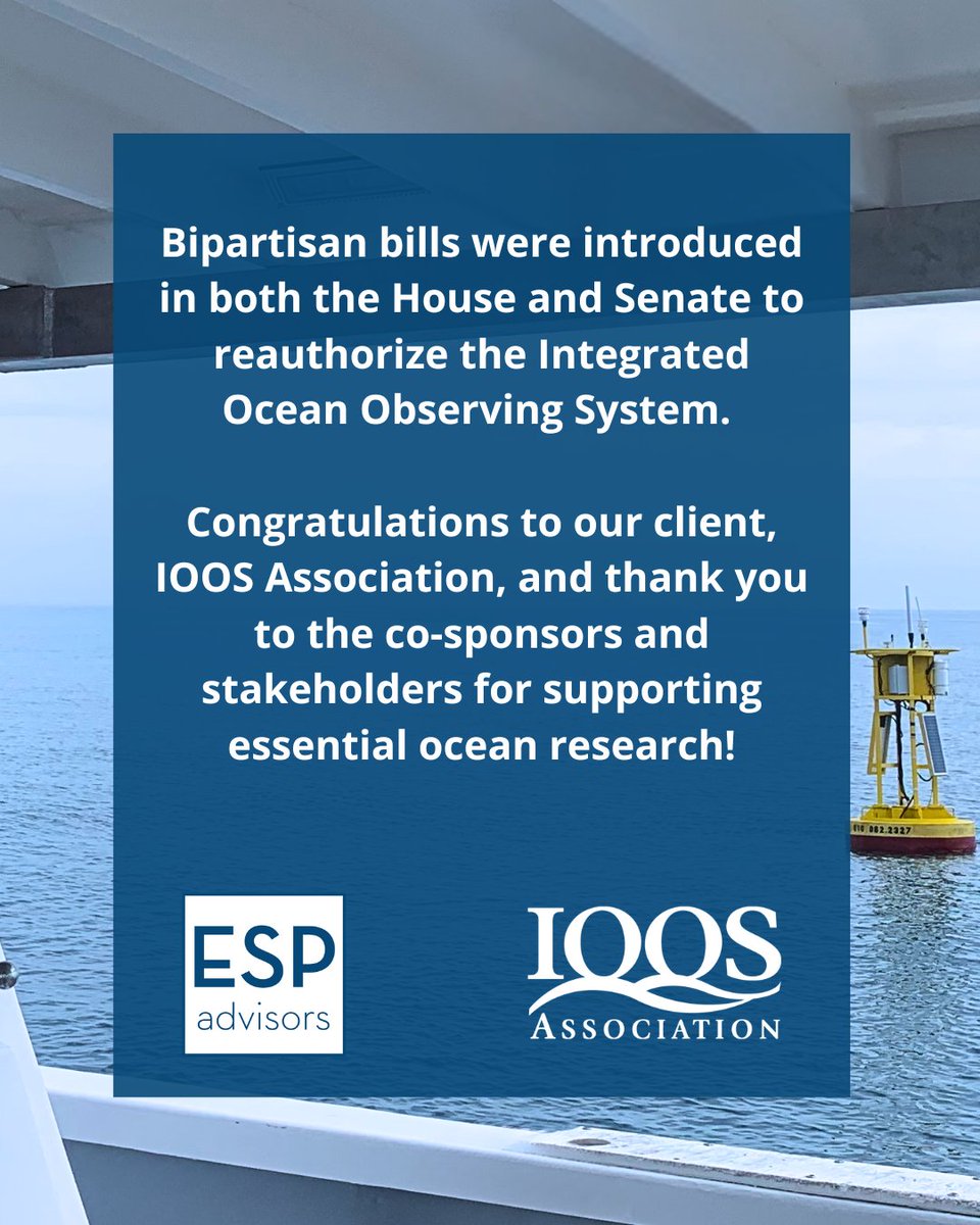 ESP Advisors (@esp_advisors) on Twitter photo 🚨 Big win for bipartisan ocean policy: <a href="/SenatorWicker/">Senator Roger Wicker</a> & <a href="/SenatorCantwell/">Sen. Maria Cantwell</a> just introduced a Senate bill to reauthorize IOOS—keeping this critical ocean observing system running strong. From hurricanes to national security, IOOS delivers the data our nation depends on. #IOOS 🚨 Big win for bipartisan ocean policy: <a href="/SenatorWicker/">Senator Roger Wicker</a> & <a href="/SenatorCantwell/">Sen. Maria Cantwell</a> just introduced a Senate bill to reauthorize IOOS—keeping this critical ocean observing system running strong. From hurricanes to national security, IOOS delivers the data our nation depends on. #IOOS