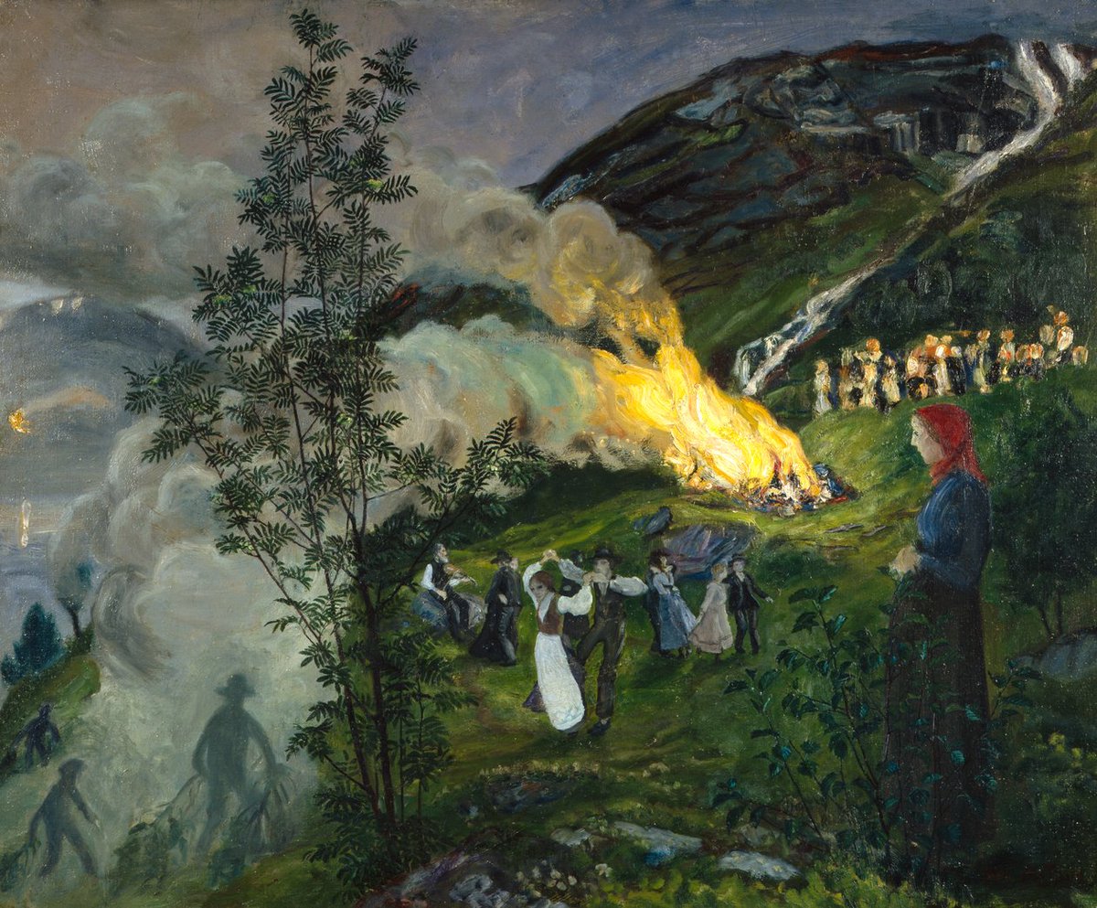 Tonight is Midsummer Eve — a time of bonfires, long light and ancient celebrations across Europe.
No one captured its firelit magic quite like Norwegian painter Nikolai Astrup (1880–1928) who captured the midsummer (Jonsok) rituals from his childhood.
#Midsummer #Folklore