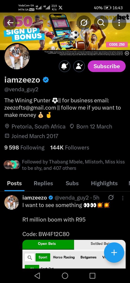 CashGraphicsSA's tweet photo. @venda_guy2 Done, I even have post notifications turned on so I never miss your posts https://t.co/bF6mmC48Iu