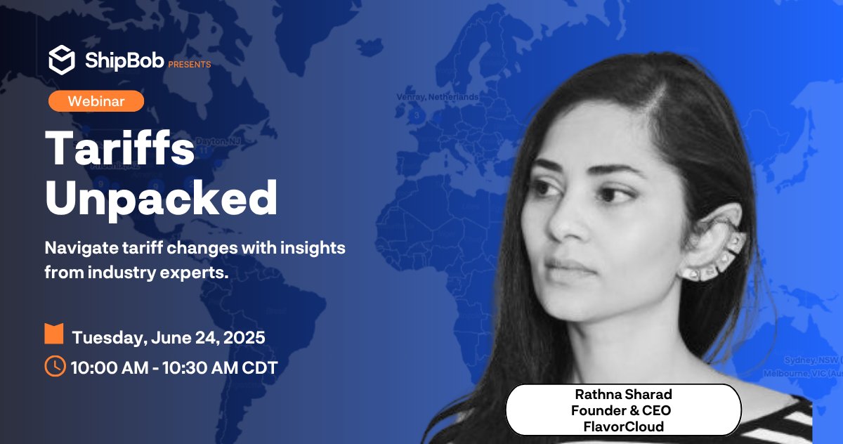 Is your head spinning from trying to keep up with the latest tariff updates? 😵‍💫

Don’t miss tomorrow's must-see episode of Tariffs Unpacked featuring Rathna Sharad, Founder &amp; CEO at FlavorCloud. 

Dive into actionable strategies for navigating international commerce and the