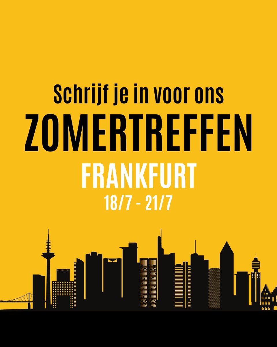 Ook dit jaar gaat Jong N-VA weer op Zomertreffen. 🔆 Kom van 18 tot en met 21 juli met ons mee naar Frankfurt-am-Main voor 4 dagen vol plezier, interessante politieke ontmoetingen en leerijke bezoeken. 

Schrijf je nog snel in: jongnva.be/agenda/zomertr…