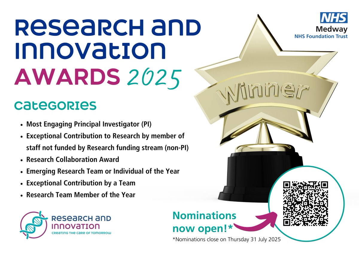 Medway NHSFT Research and Innovation Team (@medway_research) on Twitter photo It is the time of year again to celebrate those who help make research happen at <a href="/Medway_NHS_FT/">Medway NHS Foundation Trust</a>. Go to medwayresearchandinnovation.co.uk/news/research-… to find out more and nominate It is the time of year again to celebrate those who help make research happen at <a href="/Medway_NHS_FT/">Medway NHS Foundation Trust</a>. Go to medwayresearchandinnovation.co.uk/news/research-… to find out more and nominate