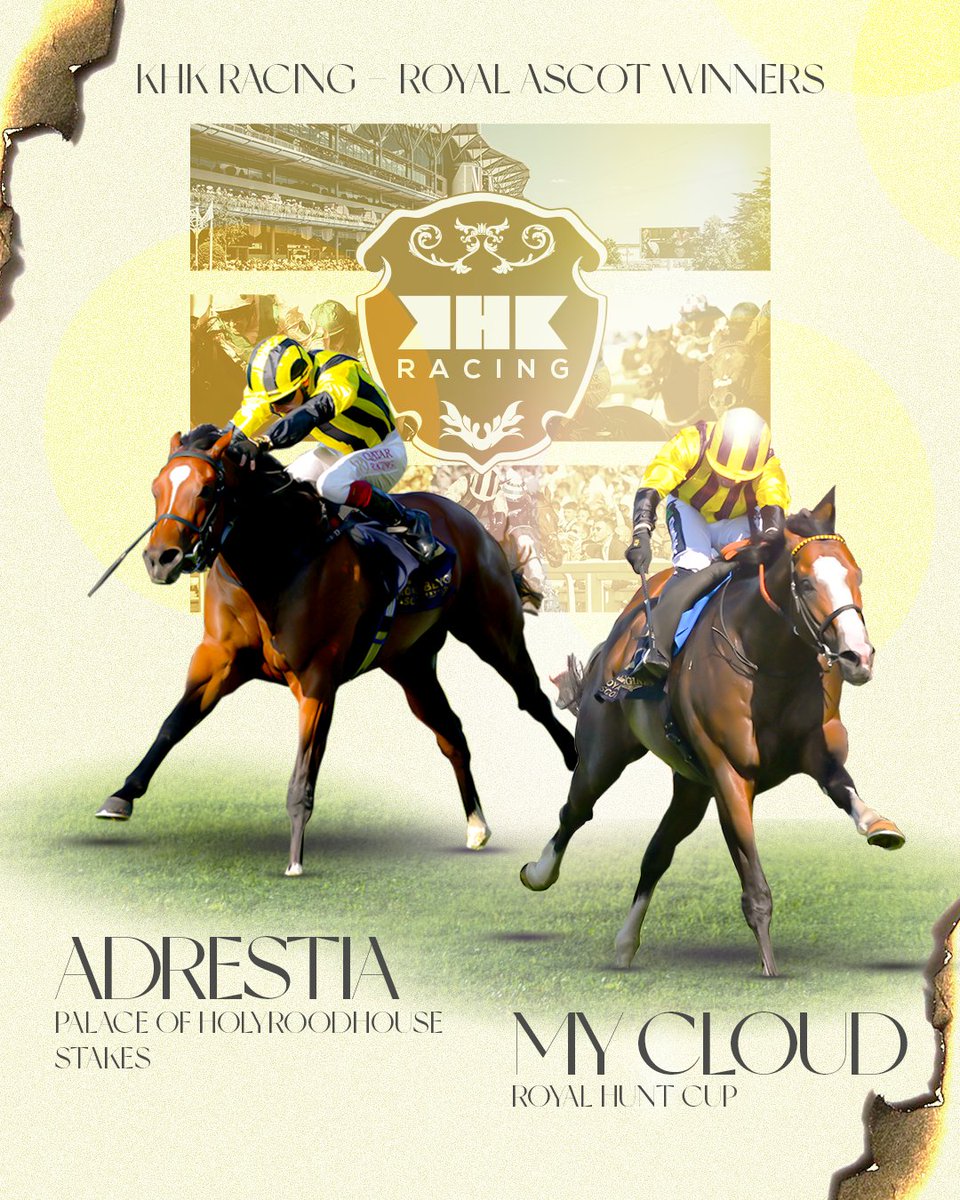 KHK Racing (@khk_racing) on Twitter photo Over the moon to have two winners last week at Royal Ascot.
🏆My Cloud <a href="/varianstable/">Roger Varian</a>
🏆Adrestia <a href="/gainsboroughHQ/">Gainsborough Thoroughbreds</a>
🇬🇧 We look forward to following the rest of their season. Over the moon to have two winners last week at Royal Ascot.
🏆My Cloud <a href="/varianstable/">Roger Varian</a>
🏆Adrestia <a href="/gainsboroughHQ/">Gainsborough Thoroughbreds</a>
🇬🇧 We look forward to following the rest of their season.