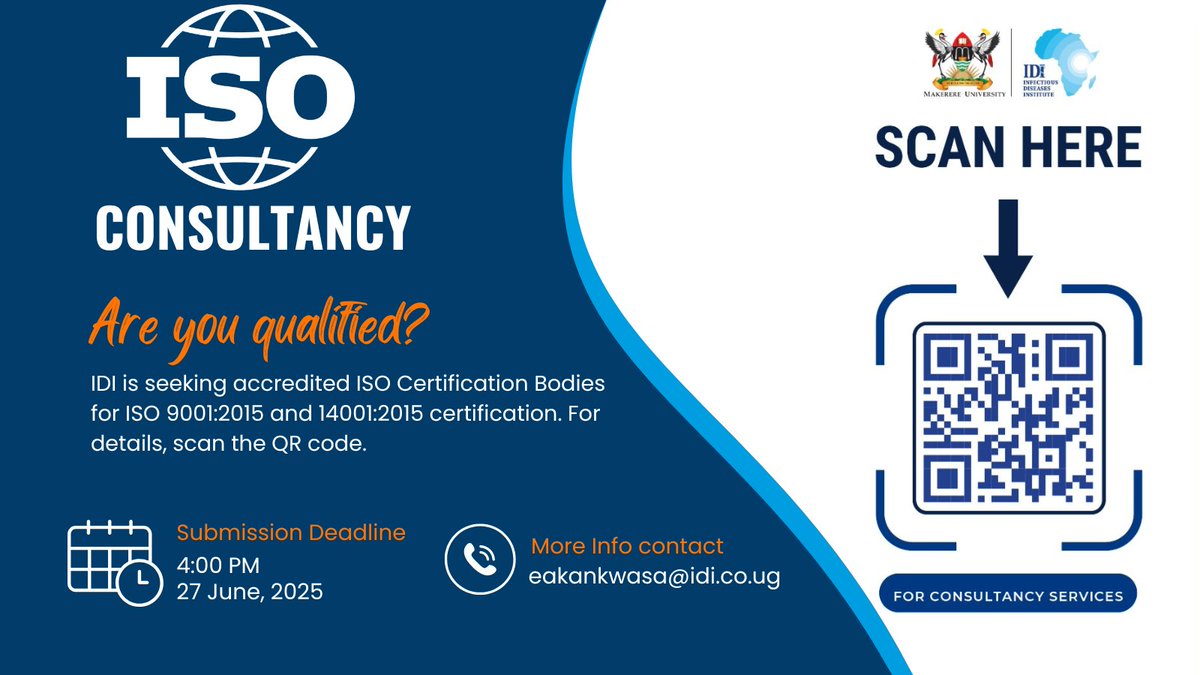 BIG OPPORTUNITY! Are you qualified as an <a href="/isostandards/">ISO</a> Certification Body? We’re seeking ISO 9001:2015 &amp; 14001:2015 certification. Submit your proposals by June 27, 2025, to help us enhance health systems in Africa. Details: rb.gy/c87gge. OneIDI #ISO #Quality