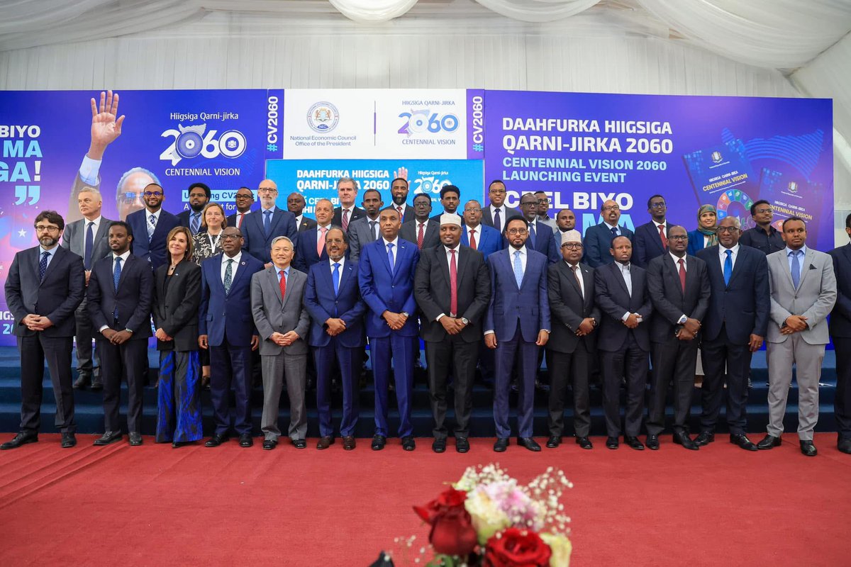 Villa Somalia (@thevillasomalia) on Twitter photo H.E. President <a href="/HassanSMohamud/">Hassan Sheikh Mohamud</a> presided over the official launch of the Centennial Vision 2060 (CV2060) in Mogadishu.
The Vision is a national blueprint for Somalia’s long-term development, setting an ambitious course toward becoming a peaceful, inclusive, and prosperous country H.E. President <a href="/HassanSMohamud/">Hassan Sheikh Mohamud</a> presided over the official launch of the Centennial Vision 2060 (CV2060) in Mogadishu.
The Vision is a national blueprint for Somalia’s long-term development, setting an ambitious course toward becoming a peaceful, inclusive, and prosperous country