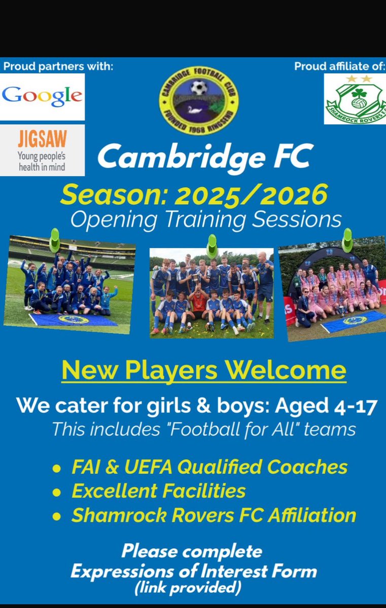 New players wanted across our age groups - including our Academy and Football for All teams. Register your interest via the link; forms.cloud.microsoft/r/Bk61GRw64y