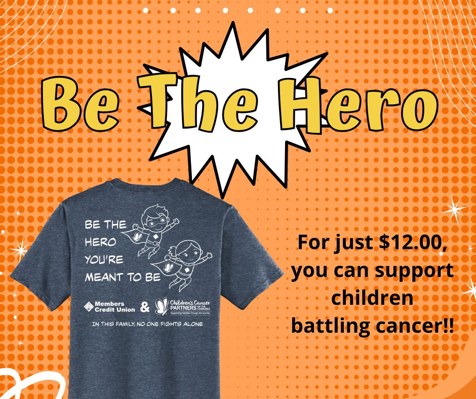How awesome are these shirts?! 💚🦸‍♀️ For just $12, you can support children battling cancer AND rock this limited-edition tee!
📍 Available at any Members Credit Union branch
 💯All proceeds go to @ChildrensCancerPartners
Be the difference. Be the hero. 💛