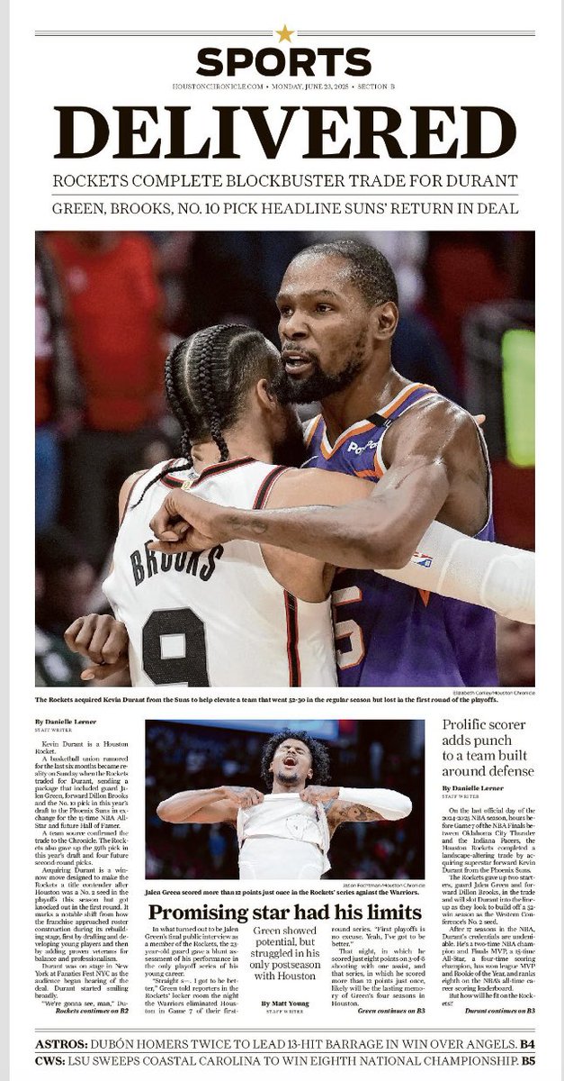 Monday <a href="/HoustonChron/">Houston Chronicle</a> Sports cover