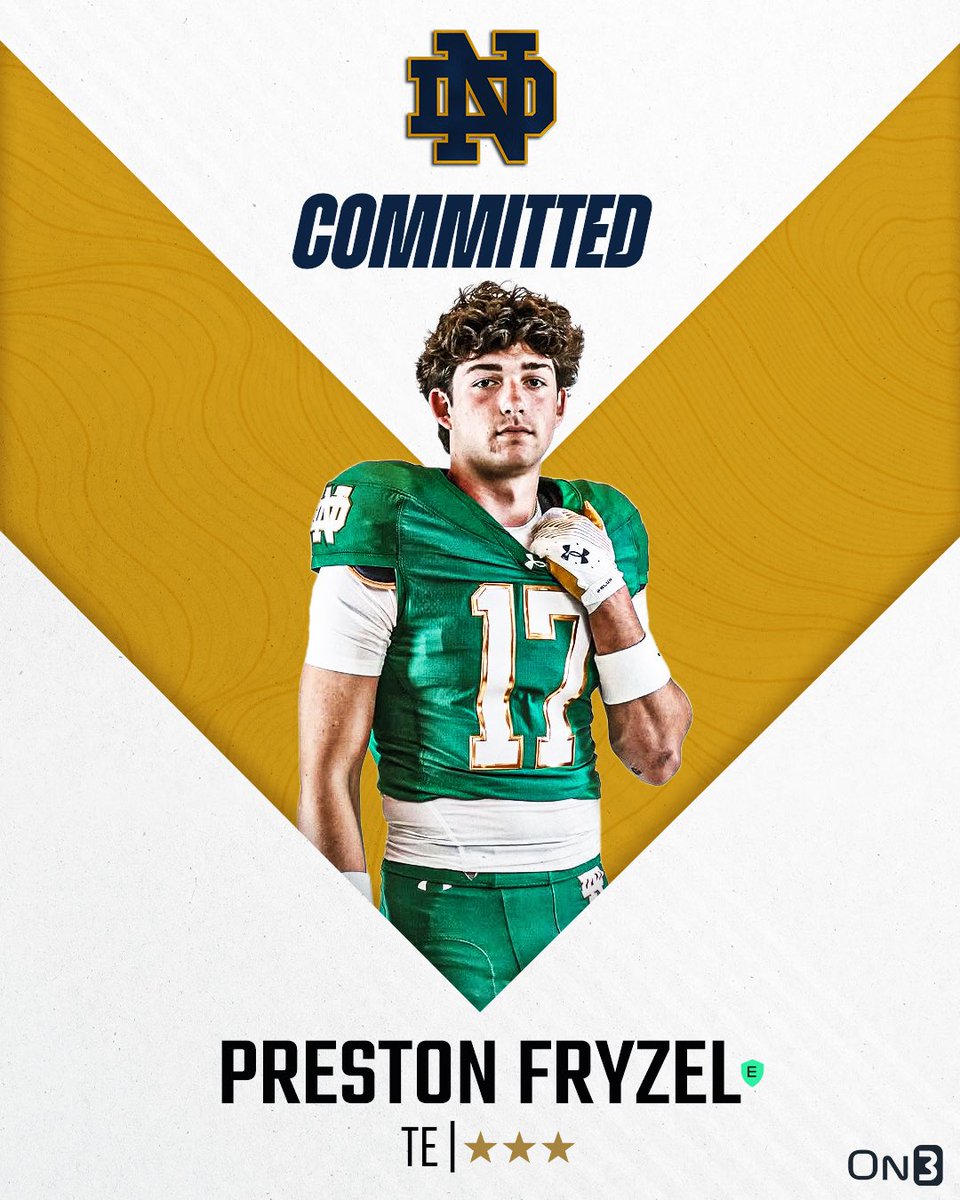 BREAKING: Notre Dame lands pledge from TE Preston Fryzel: "It felt different than anywhere I've ever been." Story: on3.com/news/notre-dam…