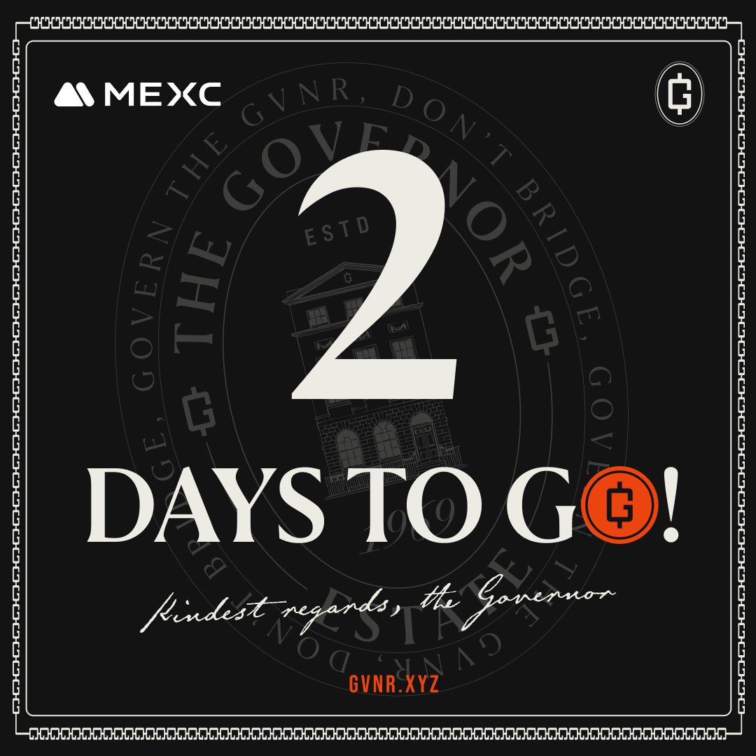 gvnrdao's tweet photo. ‼️ TWO DAYS TO GO ‼️

$GVNR launches on @MEXC_Official this June 25 at 11:00 AM UTC.

A fixed supply token with tokenomics designed to build long-term value and the ability to stake GVNR from day one!

It’s almost time, Governors. https://t.co/FlWvkd8jHI
