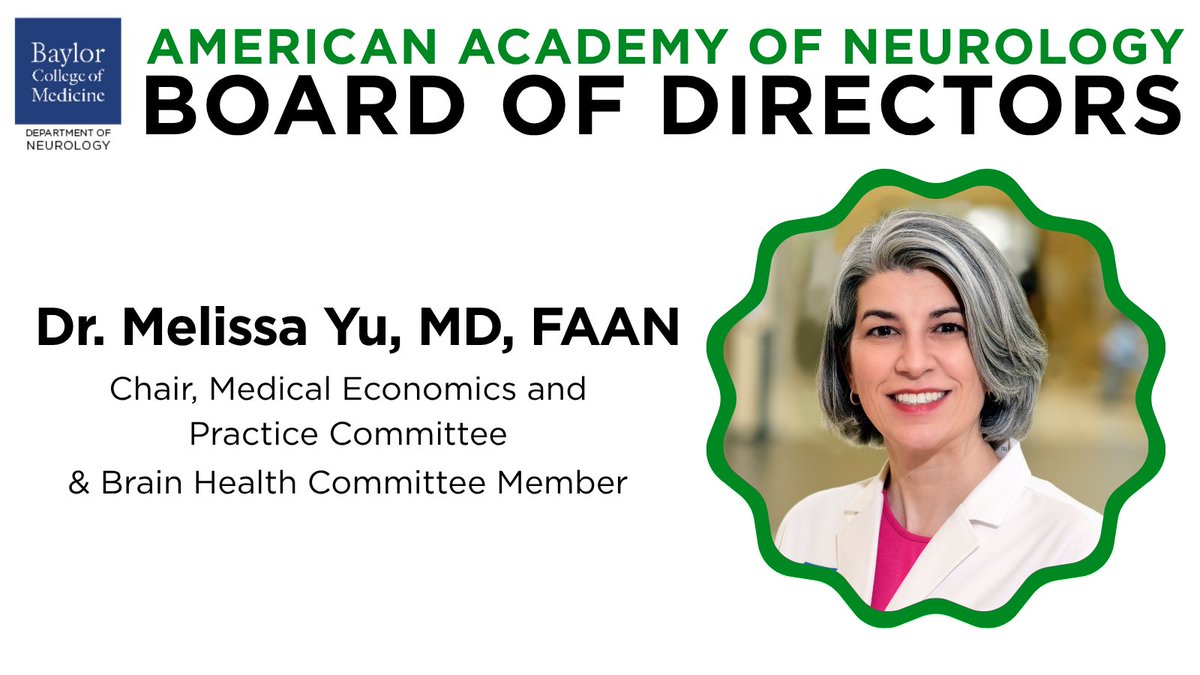 BCM Neurology (@bcmneurology) on Twitter photo 🚨 Big News!
Join us in congratulating Dr. Melissa Yu on her appointment to the <a href="/AANmember/">American Academy of Neurology</a> Board of Directors!
She’ll serve as Chair of the Medical Economics & Practice Committee and as a Brain Health Committee member.
Dr. Yu leads the Alzheimer's Center at Baylor Neurology. 🚨 Big News!
Join us in congratulating Dr. Melissa Yu on her appointment to the <a href="/AANmember/">American Academy of Neurology</a> Board of Directors!
She’ll serve as Chair of the Medical Economics & Practice Committee and as a Brain Health Committee member.
Dr. Yu leads the Alzheimer's Center at Baylor Neurology.