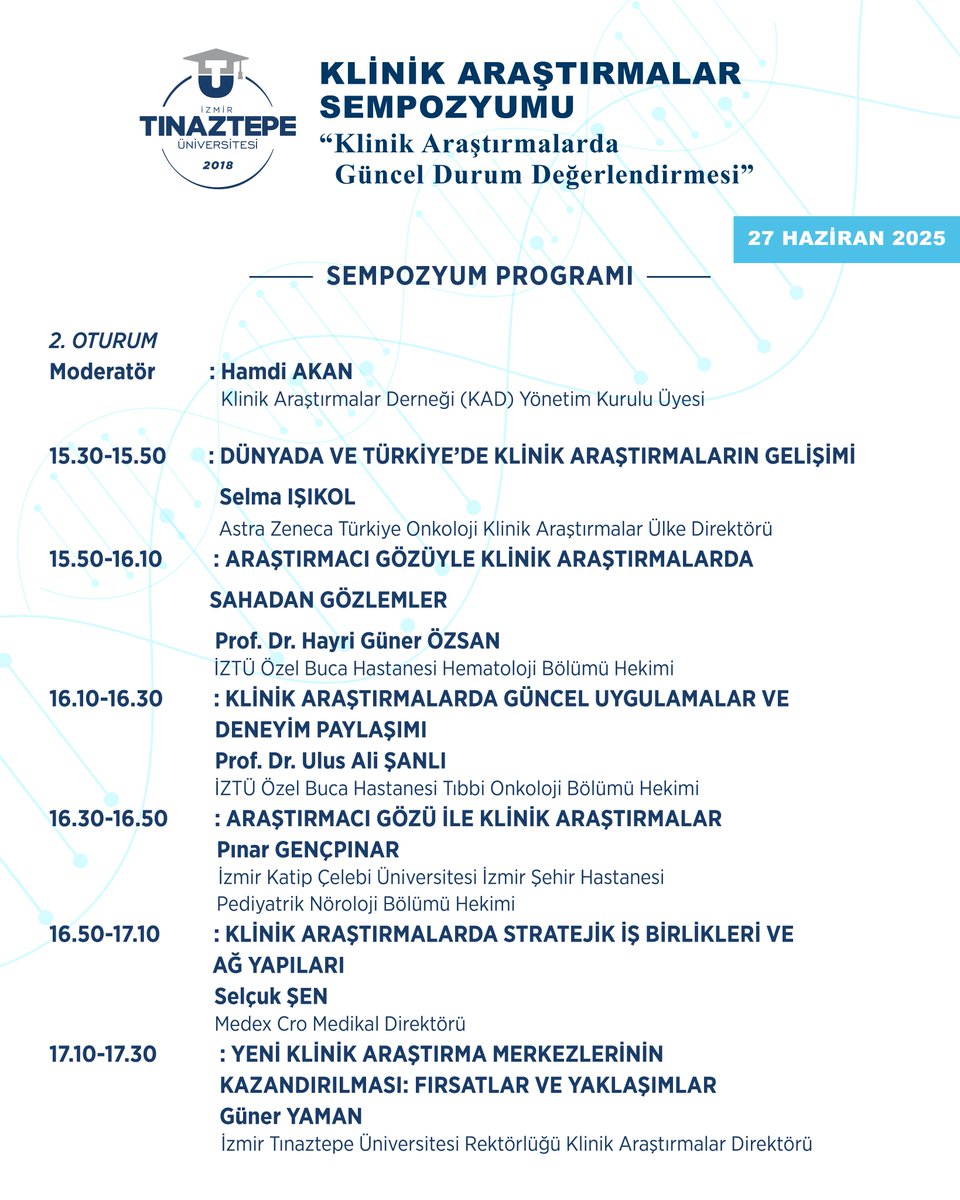 🔬 Klinik Araştırmalar Sempozyumu İzmir Tınaztepe’de!
Sağlık bilimleri alanındaki güncel gelişmeleri konuşmak üzere buluşuyoruz!

📅 27 Haziran 2025, Cuma
🕜 13.30 – 17.30

Detaylı bilgi için: tinaztepe.edu.tr
📍 @tinaztepeuniversitesi

#klinikaraştırmalar