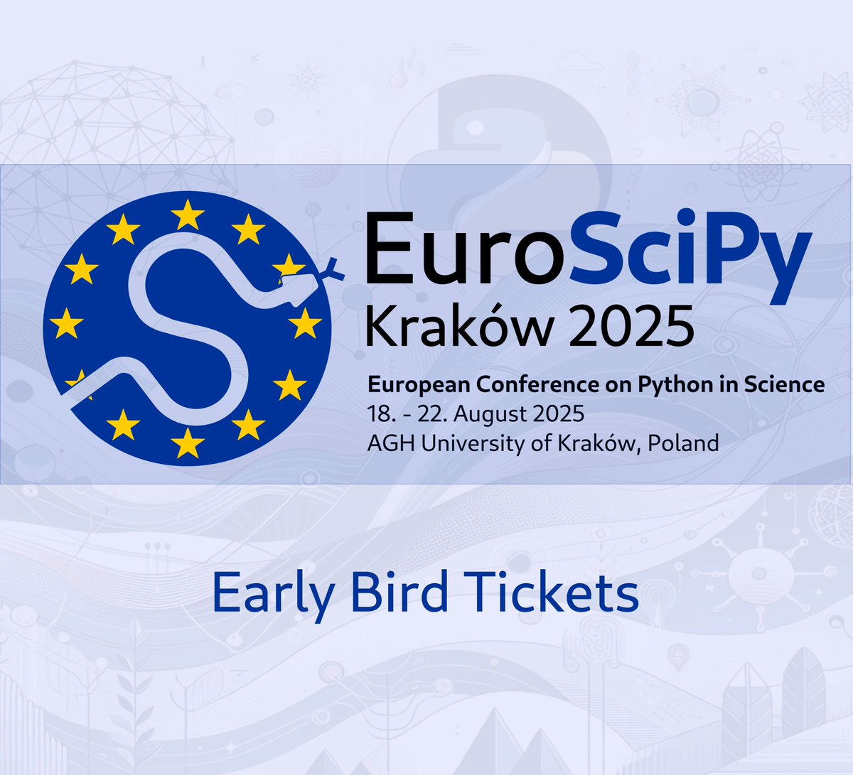 ⏳ Only ONE WEEK left to grab your #EuroSciPy2025 tickets at Early Bird prices!

Lock in your spot at the best price. Don’t miss tutorials, talks, and sprints!

👉 euroscipy.org/tickets

#EuroSciPy #Python #EarlyBird #Conference #Tickets