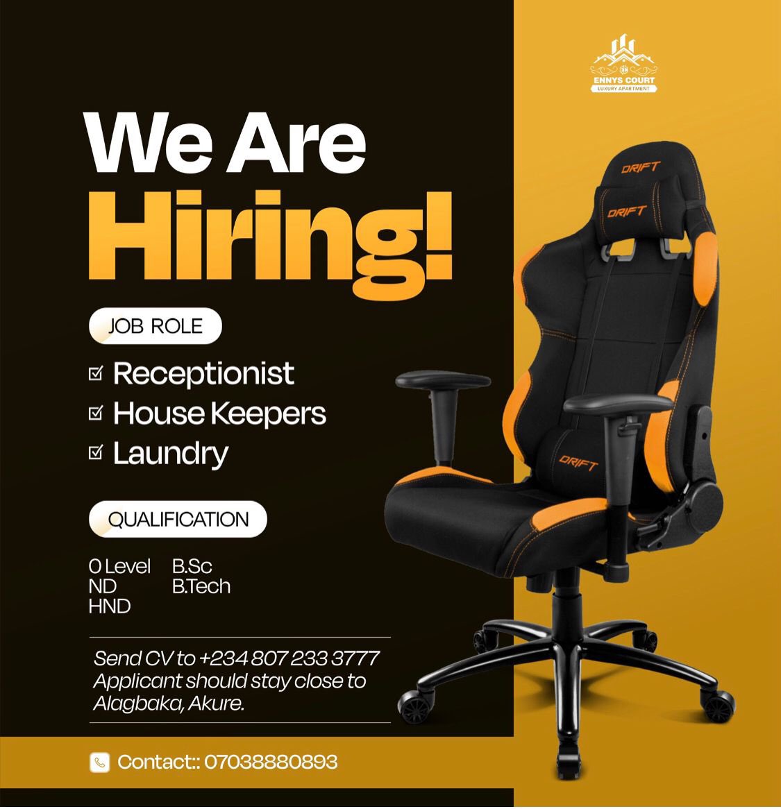 Vacancy in Akure!