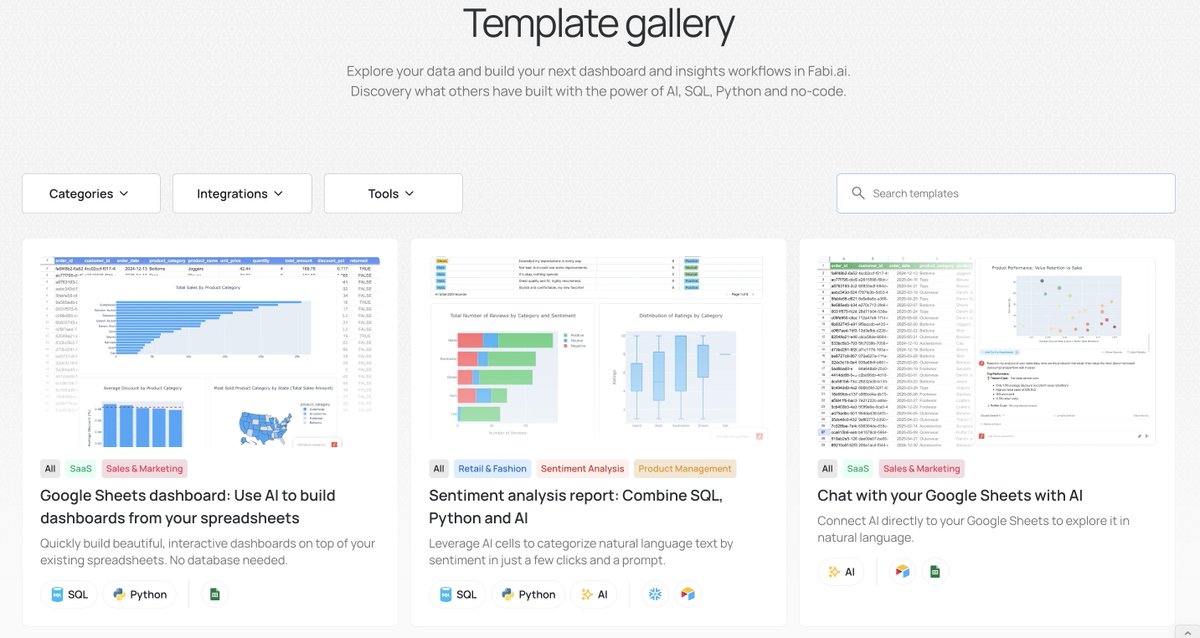 marcfdupuis's tweet image. Super jazzed up to share our new template gallery with the world!
Vibe coding dashboards and data workflows is becoming so easy that the hardest part is figuring out where to start with a blank page. Inspired by what our customers are building, we've put together examples of…