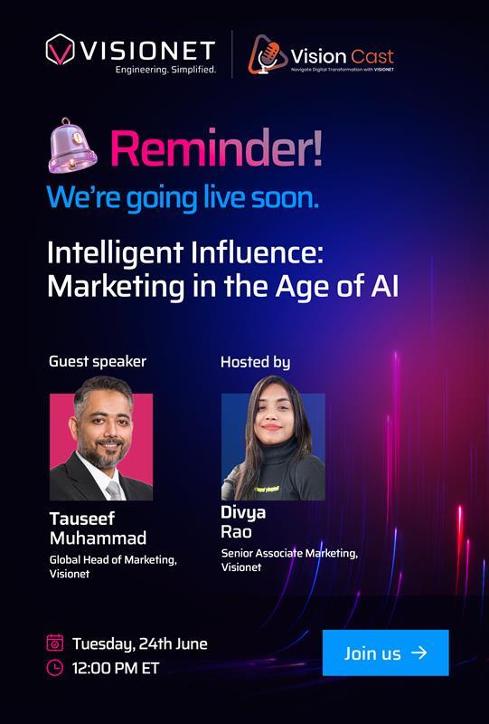 🔔 We’re almost live!

Join us as we unpack what it means to market smarter in the age of AI.

Tune in—let’s talk smart marketing, intelligent influence🎧hubs.li/Q03t6rb80

#AIinMarketing #SmartMarketing #Visioncast #Podcast #Visionet