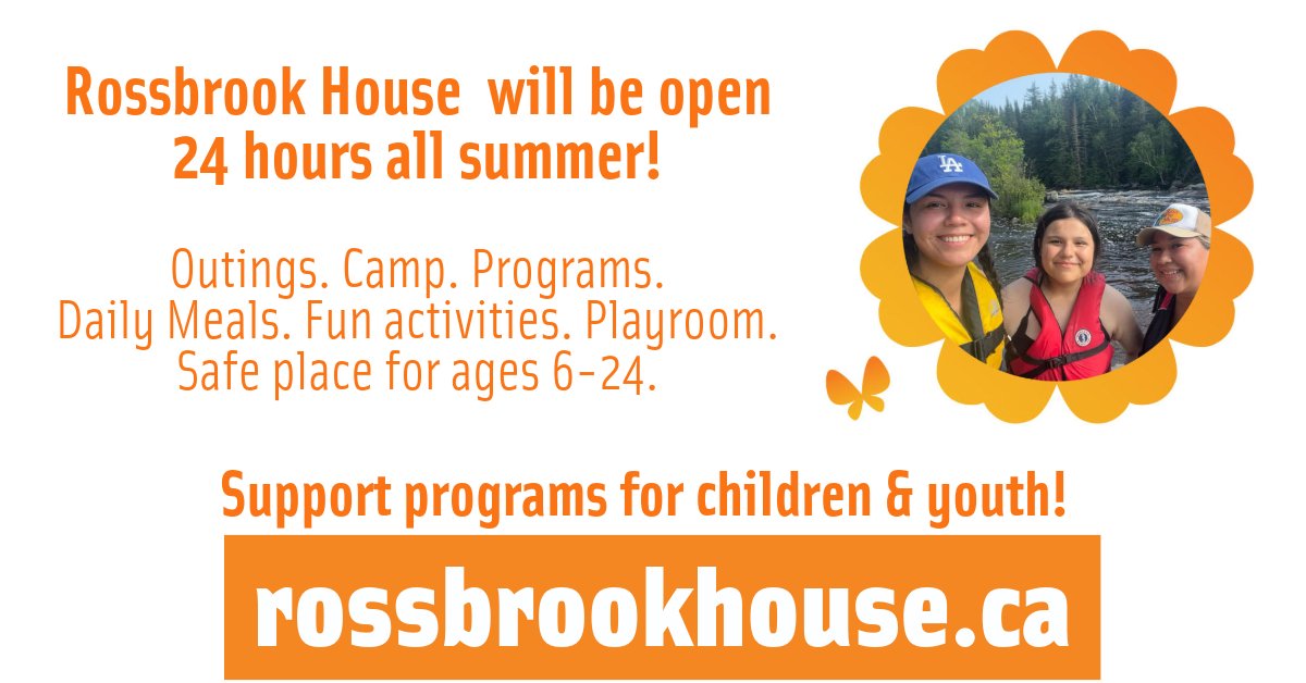 Donate today to help make this summer fun &amp; safe for children &amp; youth! <a href="/Rossbrook/">Rossbrook House</a> will be open 24 hours all #summer as of this Friday.  If you’d like to support <a href="/Rossbrook/">Rossbrook House</a>  you can make an online donation here: rossbrookhouse.ca/summer-support…

#summer2025   #programs