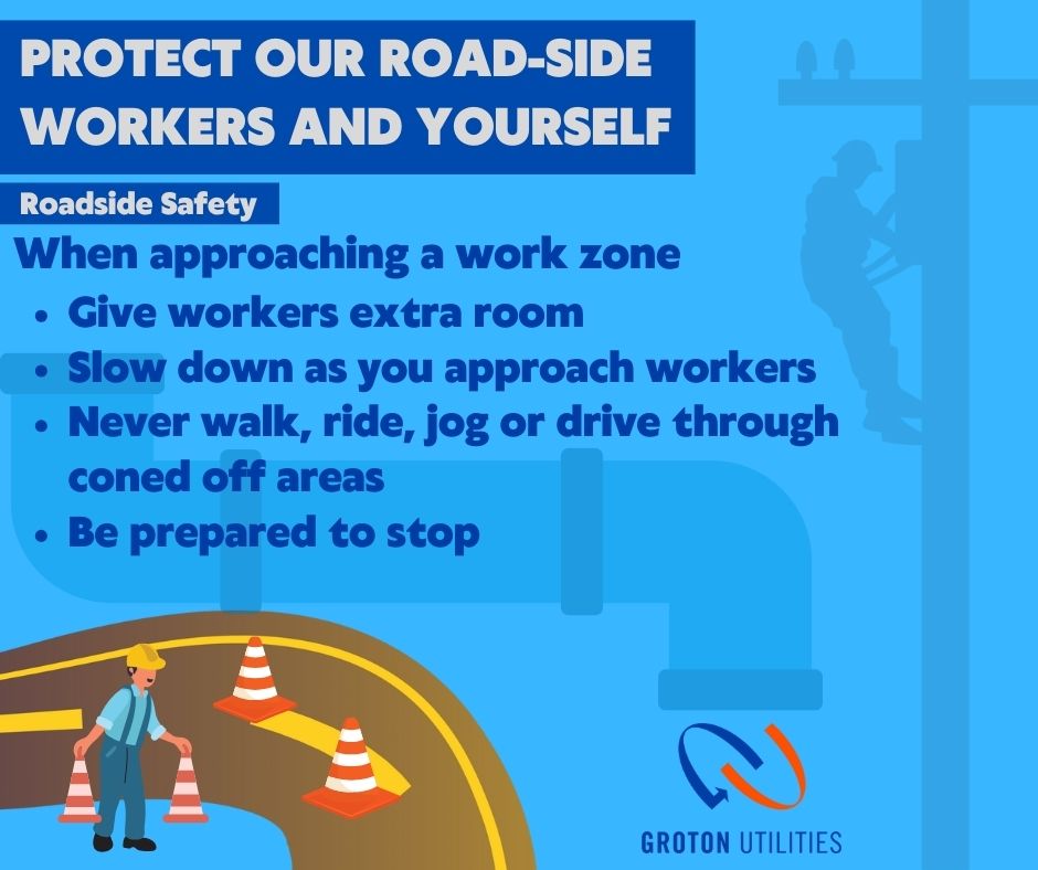 GrotonUtilities's tweet photo. Now that school is out and the kids are home it's more important than ever to be aware of work zone safety. NEVER go through a work zone. If it's coned off, go around. #safetyfirst #roadsafety #workzonesafety https://t.co/9kZEaJFsaU
