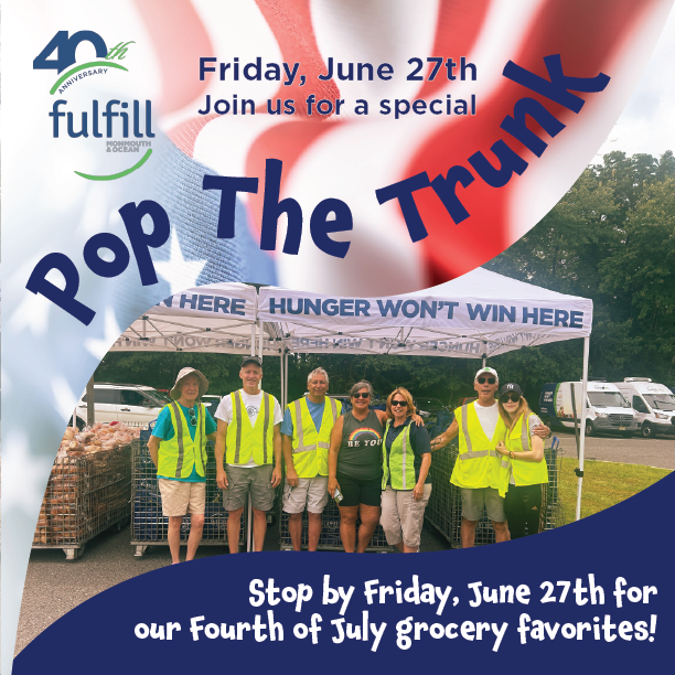 Our SPECIAL 4th of July Pop-the-Trunk Drive-thru Distribution is THIS Friday, 6/27, from 11 am-2:30pm at our Neptune Headquarters! We’ll have all the holiday BBQ essentials – hamburgers, hot dogs, condiments, buns &amp; more, to allow neighbors to celebrate Independence Day. 🌭🍉🍔