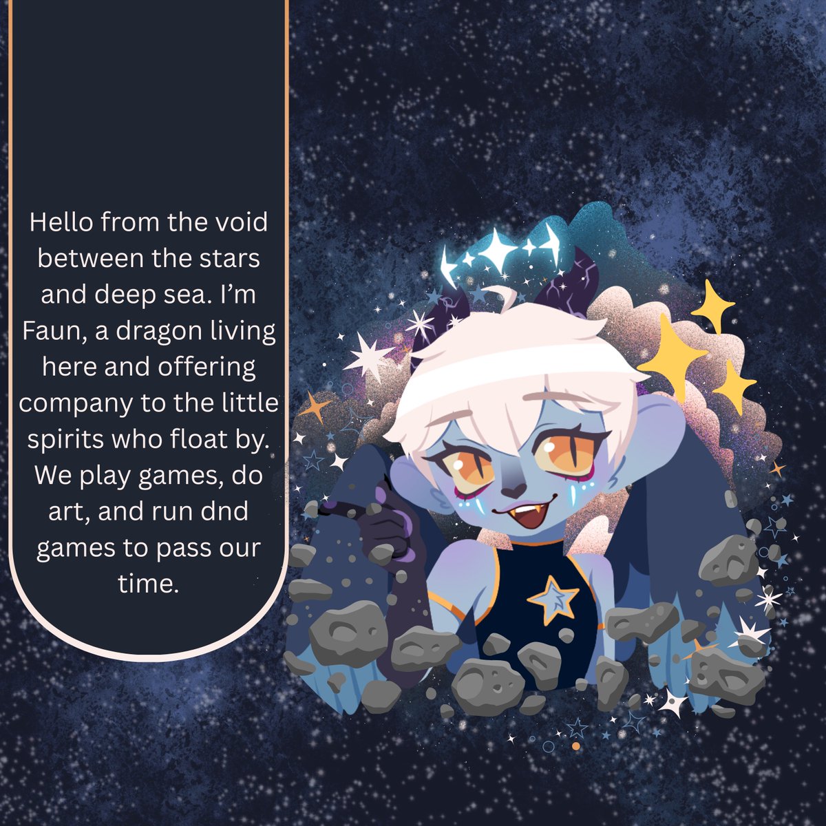 VtMoonlight's tweet photo. ✧˖°☆彡Member Introduction彡☆°˖✧
Introducing @divineb0nes!! This nerdy dragon makes a variety of content like art, gaming, and has a penchant for running tabletop games: https://t.co/1lyri08Zk5
Check out their intro video: https://t.co/dJlzTcHSjm
#MoonlightGuild #Vtuber https://t.co/2czWf83LkA