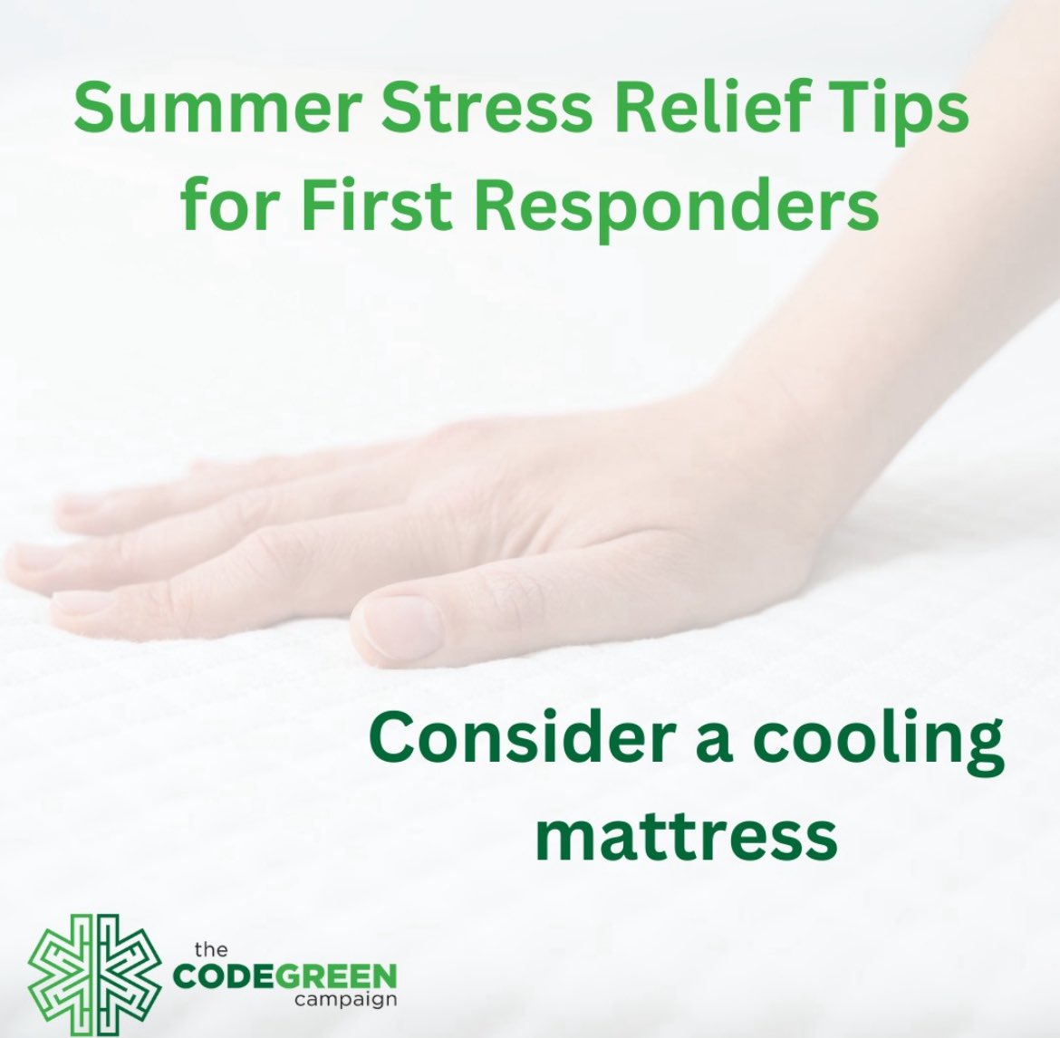 Hot weather and long shifts can disrupt sleep. Use blackout curtains, white noise machines, or cooling mattresses to improve rest. #MindfulMonday #codegreencampaign