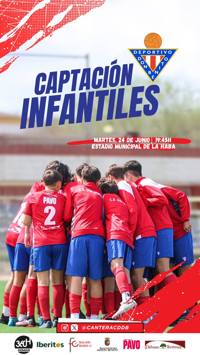 🔴⚪️ JORNADAS DE CAPTACIÓN PARA INFANTILES

📅 24 de junio 
⌚️ 19:45h
📍 Estadio Municipal de La Haba

¡Ven y prueba con nosotros! ⚽️

#HacemosCantera