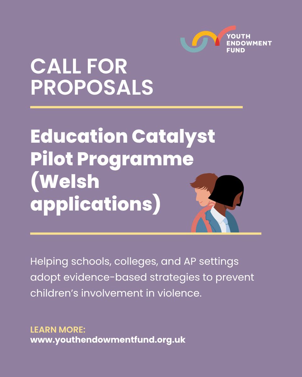 New funding opportunity for Welsh organisations! The YEF Education Catalyst programme is launching to support schools in high-violence areas implement proven strategies to prevent children's involvement in violence.

Learn more and apply! youthendowmentfund.org.uk/tenders/educat…

#YEF