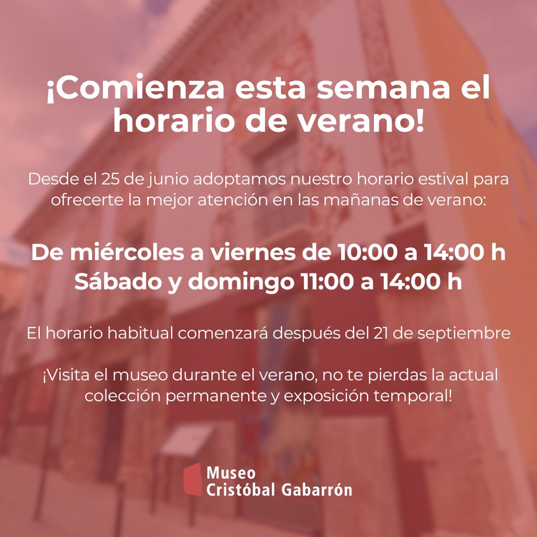 ☀️ El museo estrena horario de verano ☀️

Es una época ideal para conocer el edificio que alberga este museo y conocer la exposición temporal y permanente.

#venamula #venaverarte #museocristobalgabarron