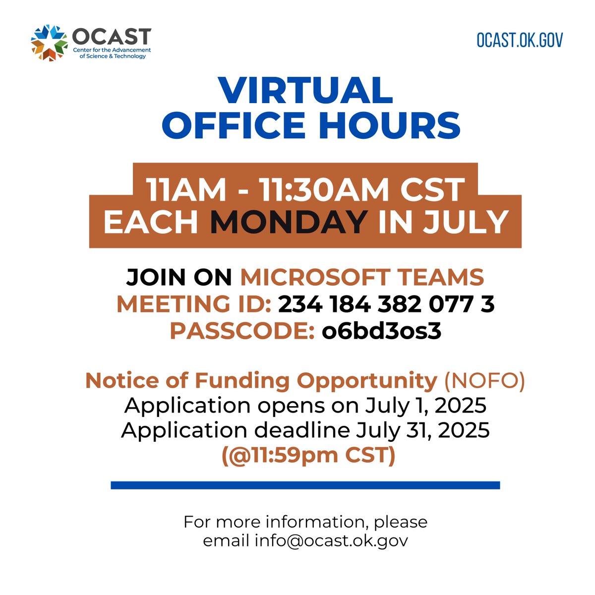 📢 Got questions about the Industry Innovation Program (IIP) funding opportunity?

🖥️ Join our Virtual Office Hours!
🗓️ Every Monday in July
🕚 11:00 AM – 11:30 AM CST
📍 On Microsoft Teams

🔗 Join the meeting

🆔 Meeting ID: 234 184 382 077 3
🔒 Passcode: o6bd3os3