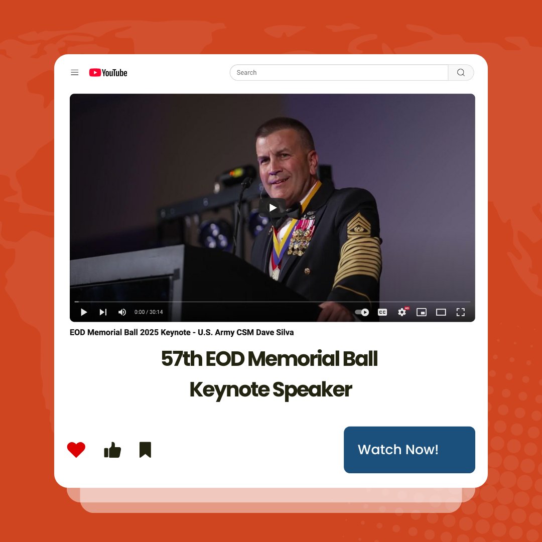 This year’s EOD Memorial Ball featured a powerful and moving keynote address you won’t want to miss. We were honored to welcome U.S. Army CSM Dave Silva, who shared a message that resonated deeply with our EOD Community.

Watch here: loom.ly/MGmohVw