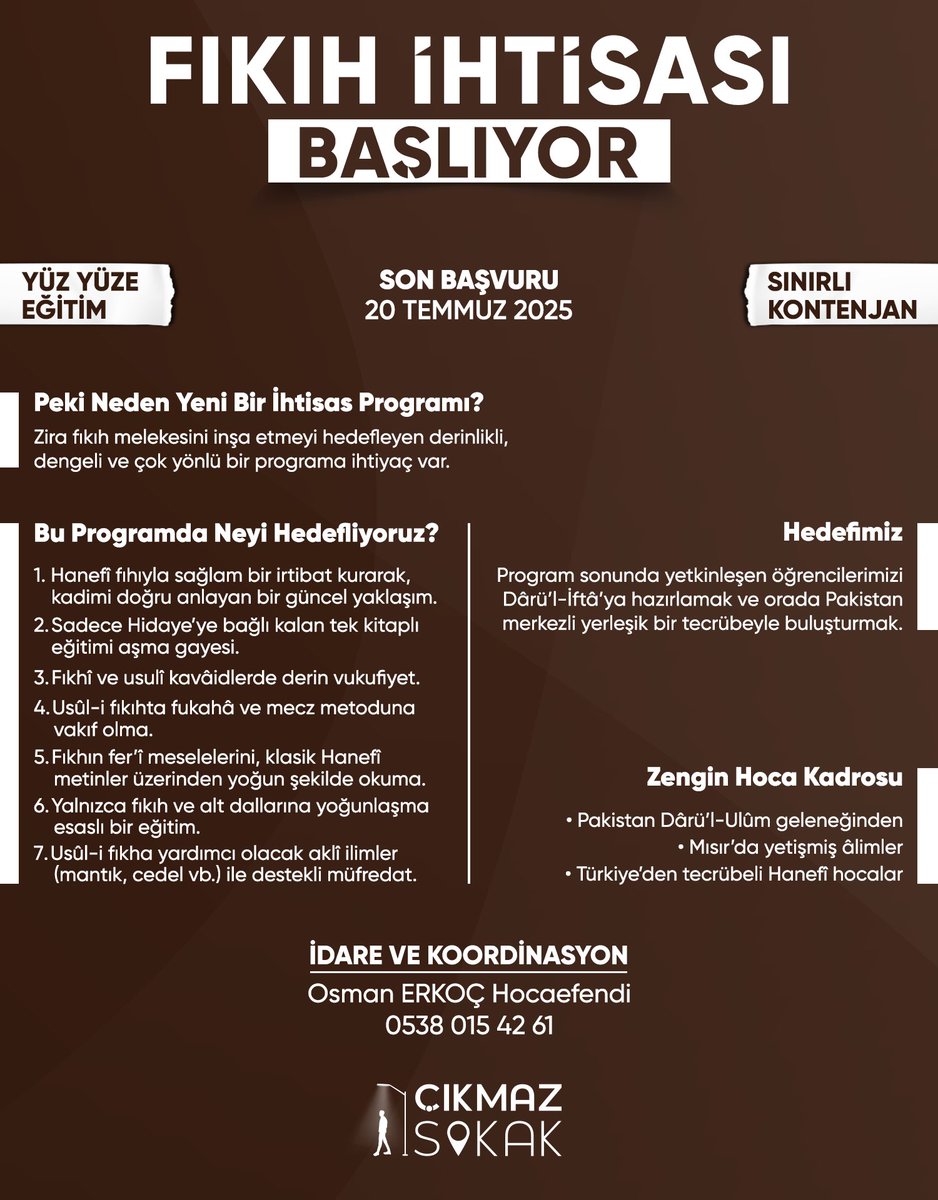 osmanerkocc's tweet photo. İsmailağa Camiamıza hayırlı olsun inşallah. 

Son derece yetkin hocaların ve farklı meşreplerin bir araya geleceği bir program olacak. 

📢 Son Başvuru Tarihi 
20 Temmuz 2025

@cikmazsokakder https://t.co/GtDJRaJ16F