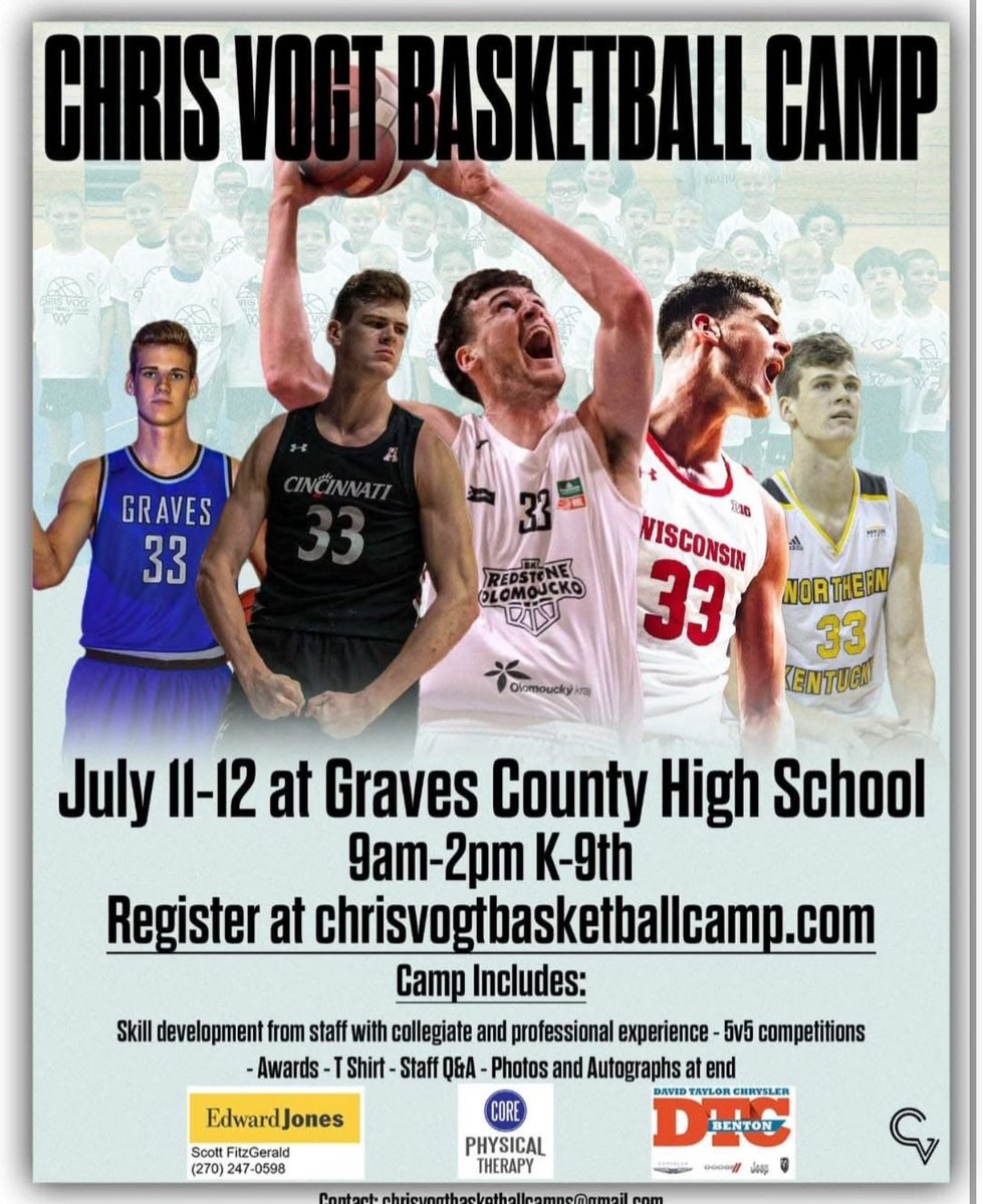 Varsi “T” Vibes (@varsitvibeswky) on Twitter photo Hey kids, do you like the basketball? Year 2 of the Chris Vogt Basketball Camp is here! Sign up with a buddy or before July 1st for a discount! Kids from all area schools are invited. Get signed up here: chrisvogtbasketballcamp.com. <a href="/ChrisVogt33/">Chris Vogt</a> Hey kids, do you like the basketball? Year 2 of the Chris Vogt Basketball Camp is here! Sign up with a buddy or before July 1st for a discount! Kids from all area schools are invited. Get signed up here: chrisvogtbasketballcamp.com. <a href="/ChrisVogt33/">Chris Vogt</a>
